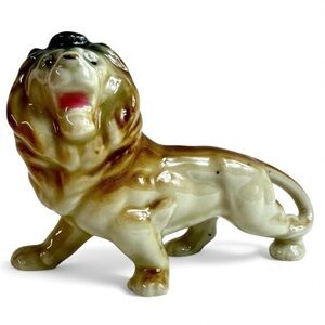 Vintage Japan Ceramic Lion Figurine Hand Painted Porcelain